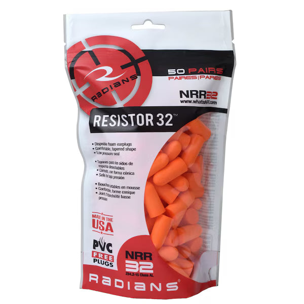 50 Pairs Disposable Foam Ear Plugs, Bullet Shape, 32 dB, Orange