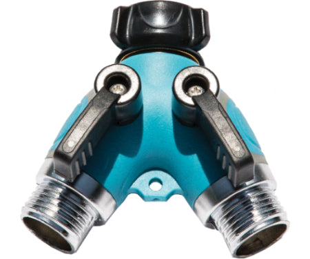 Dual Outlet Hose Adaptor (2 / Plastic / Metal - Blue and Black)
